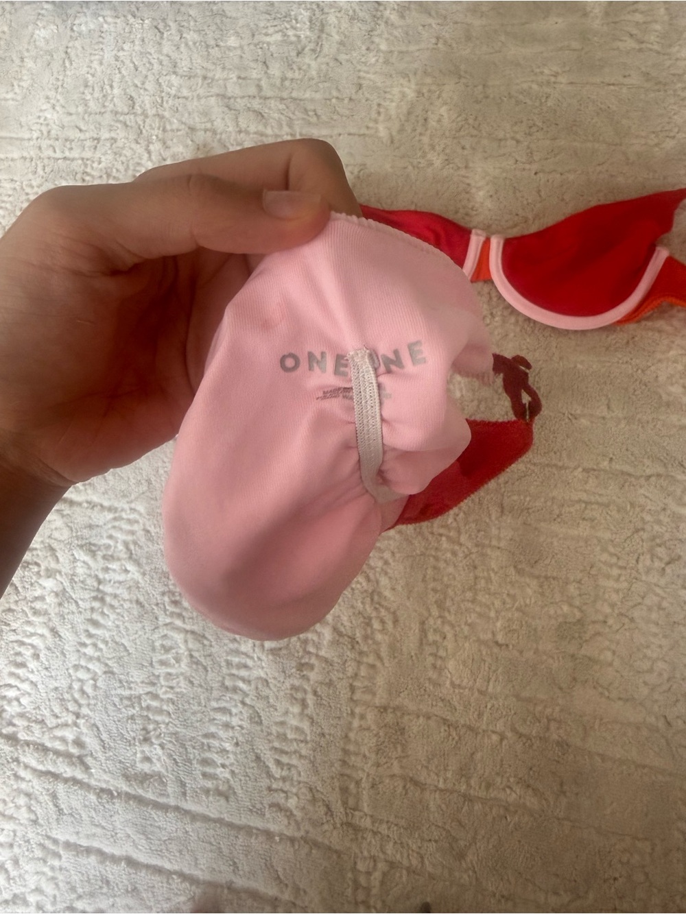 Color-Block Red, Pink & Orange Ribbed Underwire Bikini - Picture 3 of 3